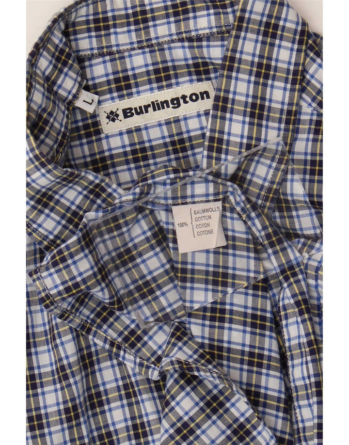 Burlington Herren-Kurzarmhemd, groß, blau kariert, Baumwolle