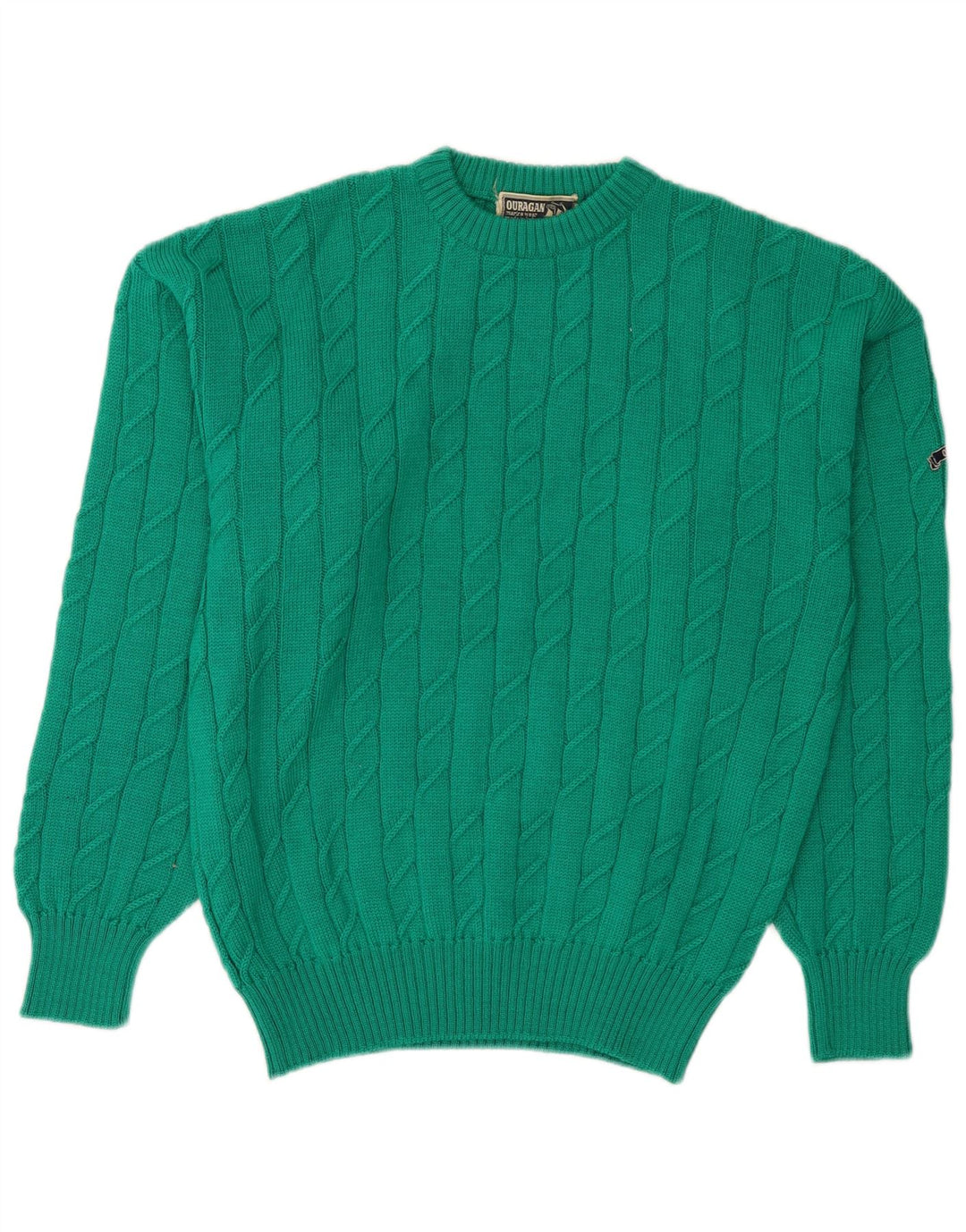 Ouragan Herren-Pullover mit Rundhalsausschnitt, klein, grüne Schurwolle