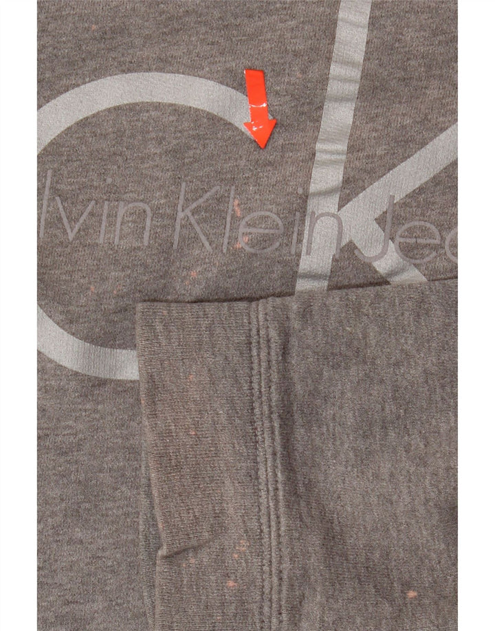 CALVIN KLEIN JEANS Womens Graphic Crop Sweatshirt Jumper UK 14 Medium Grey Vintage Calvin Klein Jeans and Second-Hand Calvin Klein Jeans from Messina Hembry 