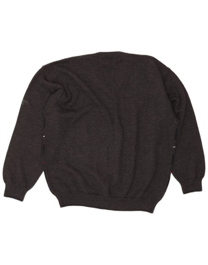Navigare Herren-Pullover mit V-Ausschnitt, groß, graue, geometrische Wolle