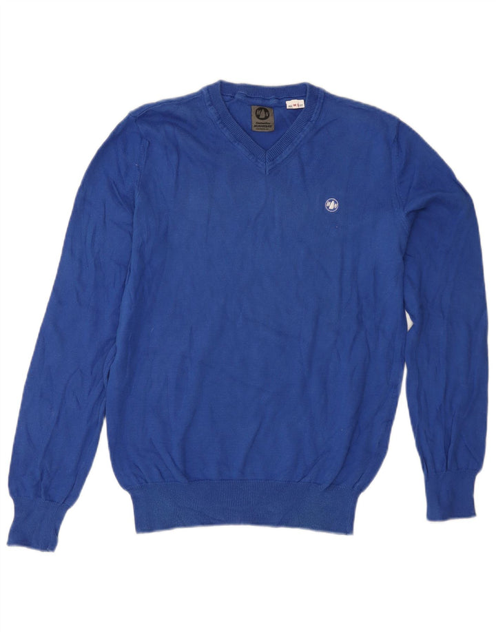 Murphy & Nye Herren-Pullover mit normaler Passform, V-Ausschnitt, mittelblaue Baumwolle