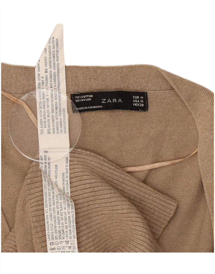 Zara Damen Longline-Cardigan-Pullover UK 12 Mittelbeige Baumwolle
