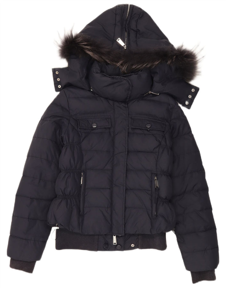 Zu Elements Wattierte Damenjacke mit Kapuze UK 12 Medium Navy Blue Polyamid