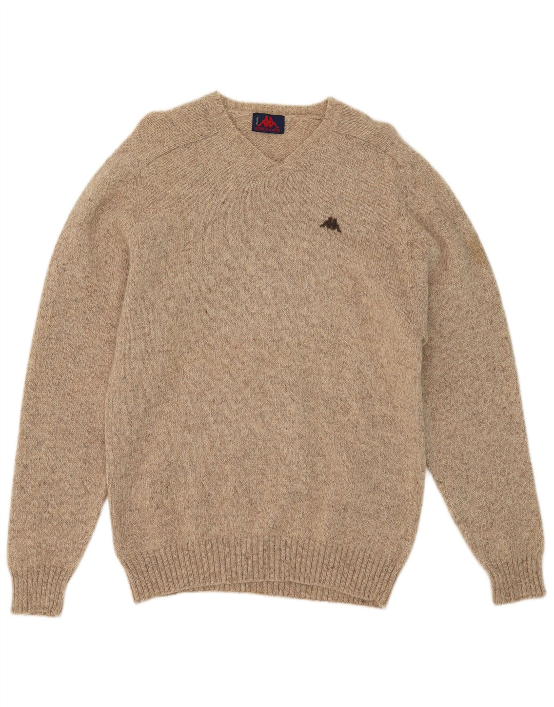 Kappa Herren-Pullover mit V-Ausschnitt, groß, beige gesprenkelte Wolle