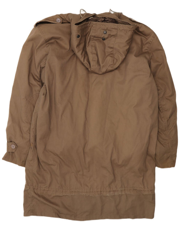 Vintage Herren Militärmantel mit Kapuze UK 44 2XL Beige Polyester