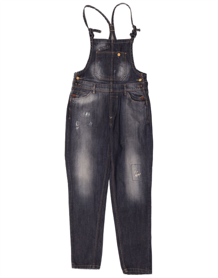 Zara Damen Distressed Dungarees Tapered Jeans Medium W28 L31 Marineblau