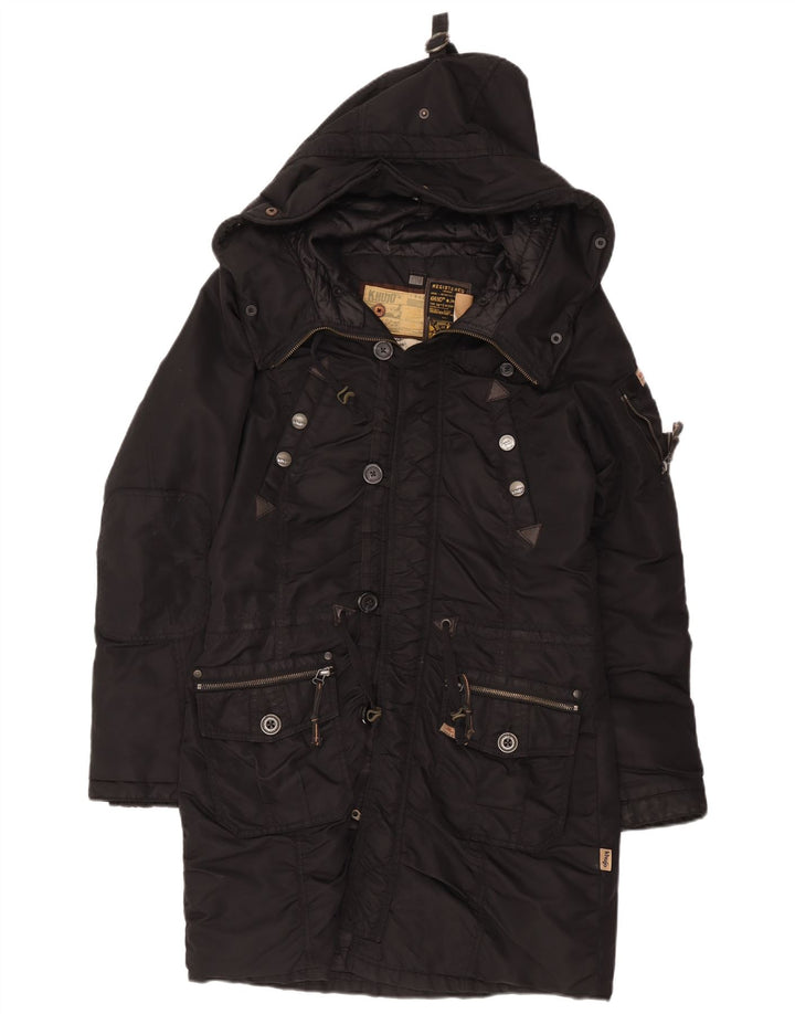 KHUJO Wattierter Damenmantel mit Kapuze, UK 14, Größe L, Schwarz, Polyester