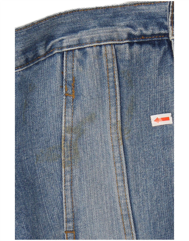 VINTAGE Damen Crop Jeansjacke UK 14 Große blaue Baumwolle