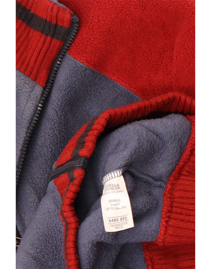 Marks & Spencer Herren Fleecejacke UK 36 Small Blau Colourblock Polyester