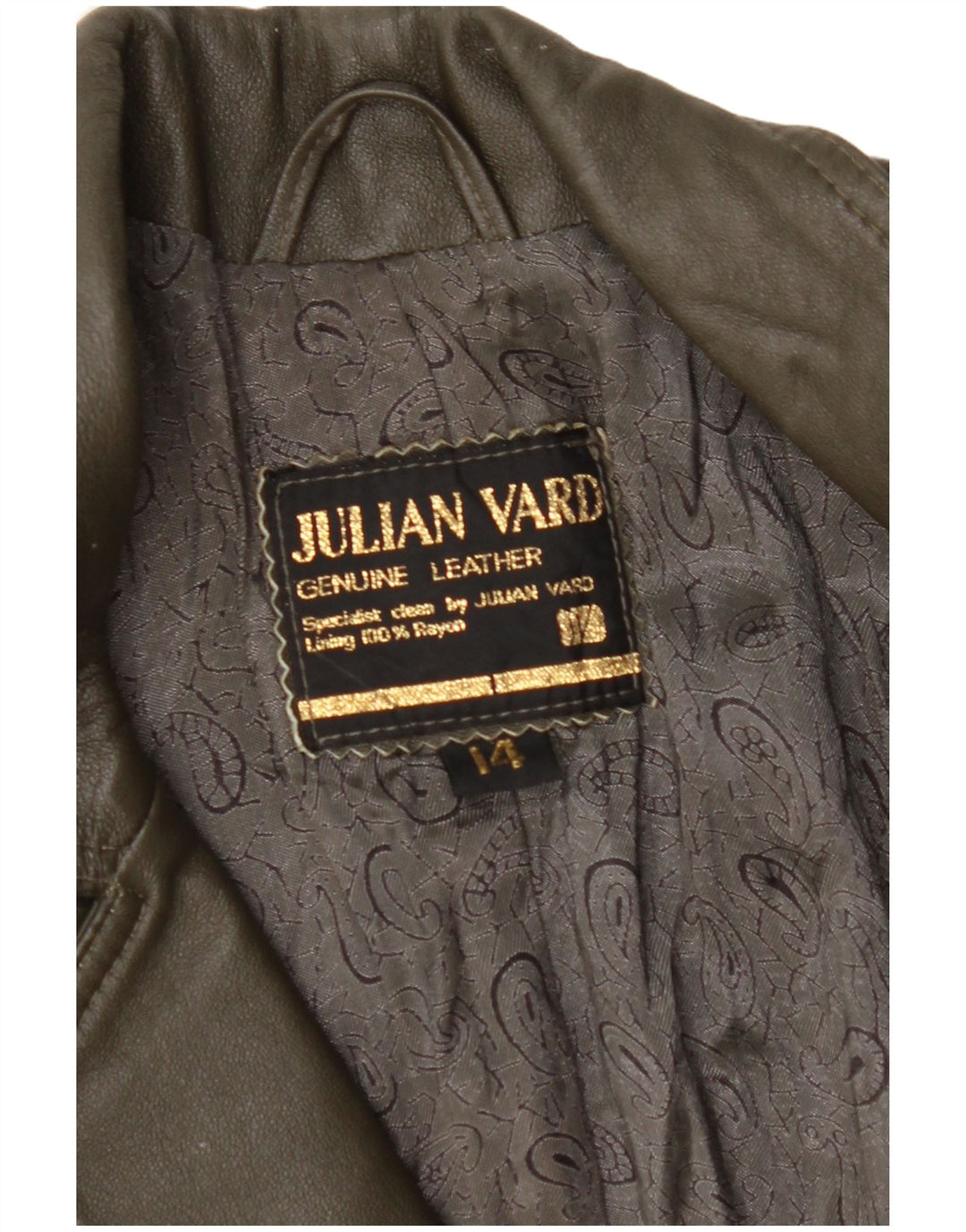 JULIAN VARD Damen Ledermantel UK 14 Großes grünes Leder