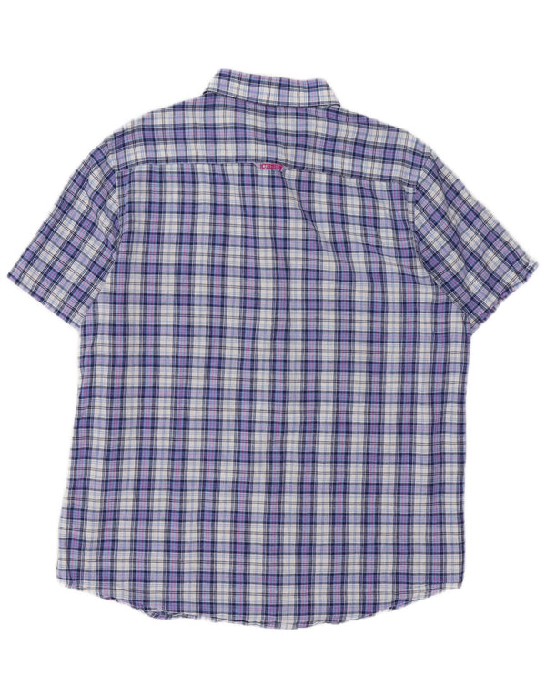 Crew Clothing Herren-Hemd, kurzärmelig, klassische Passform, XL, blau kariert, Baumwolle