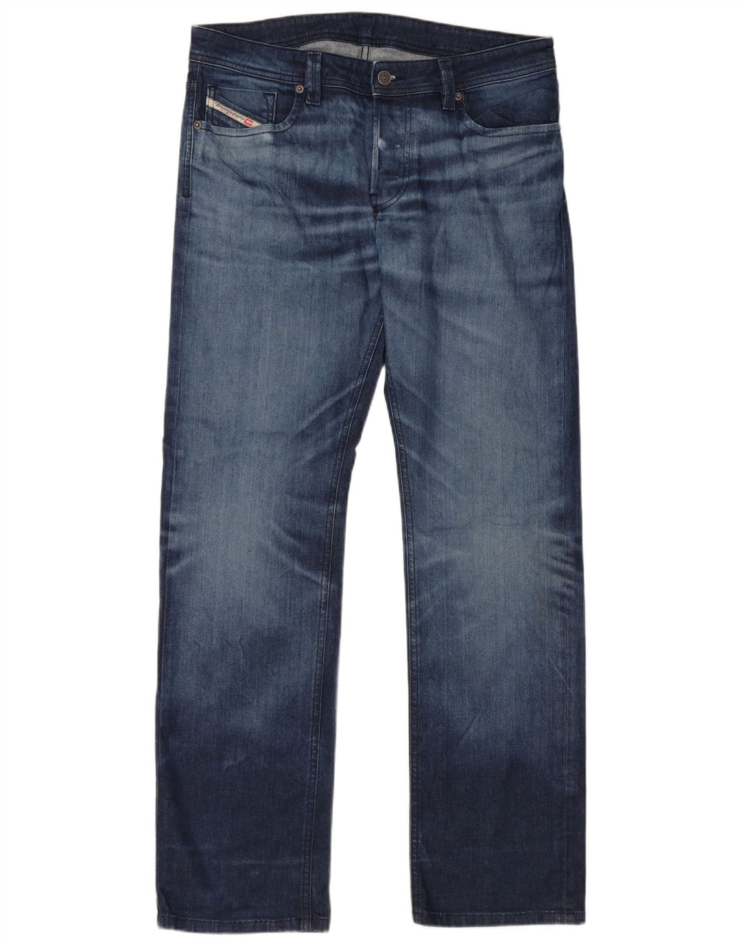 DIESEL Herren Straight Jeans W34 L32 Blaue Baumwolle