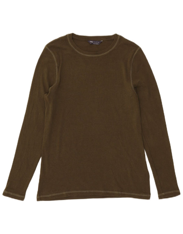 Marks & Spencer Damen Top Langarm UK 14 Large Khaki Baumwolle