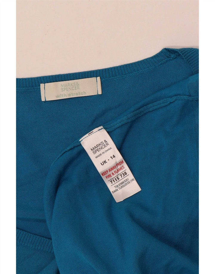 Marks & Spencer Damen Stretch Top Langarm UK 14 Mittelblaue Viskose