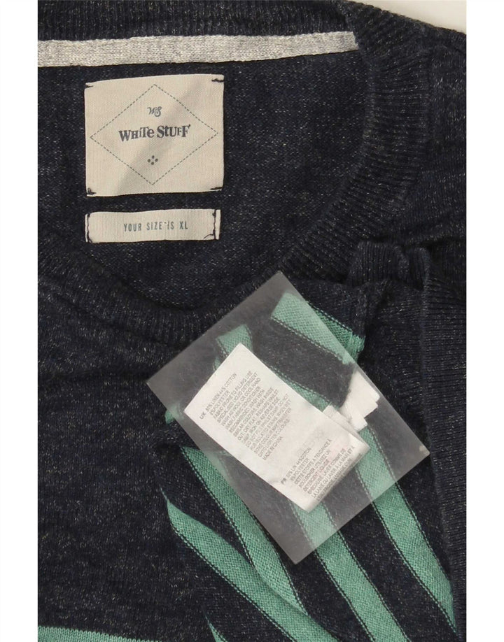 White Stuff Herren-Pullover mit Rundhalsausschnitt, XL, Marineblau, gestreift, Leinen