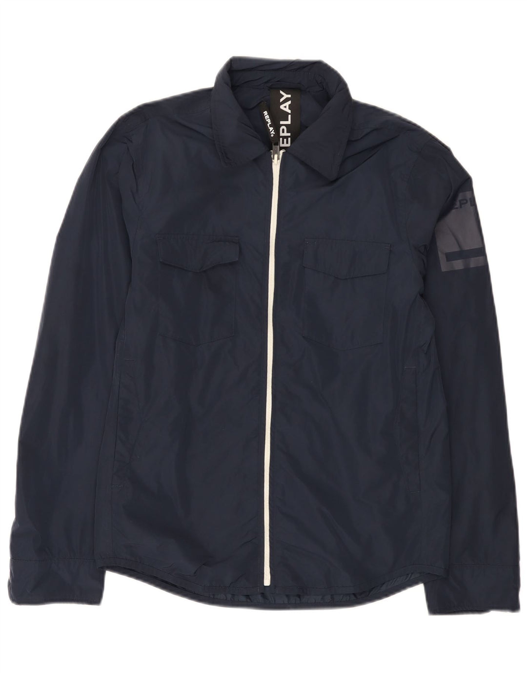 Replay Herren-Regenjacke mit Grafik, UK 36, Größe S, Marineblau, Polyester