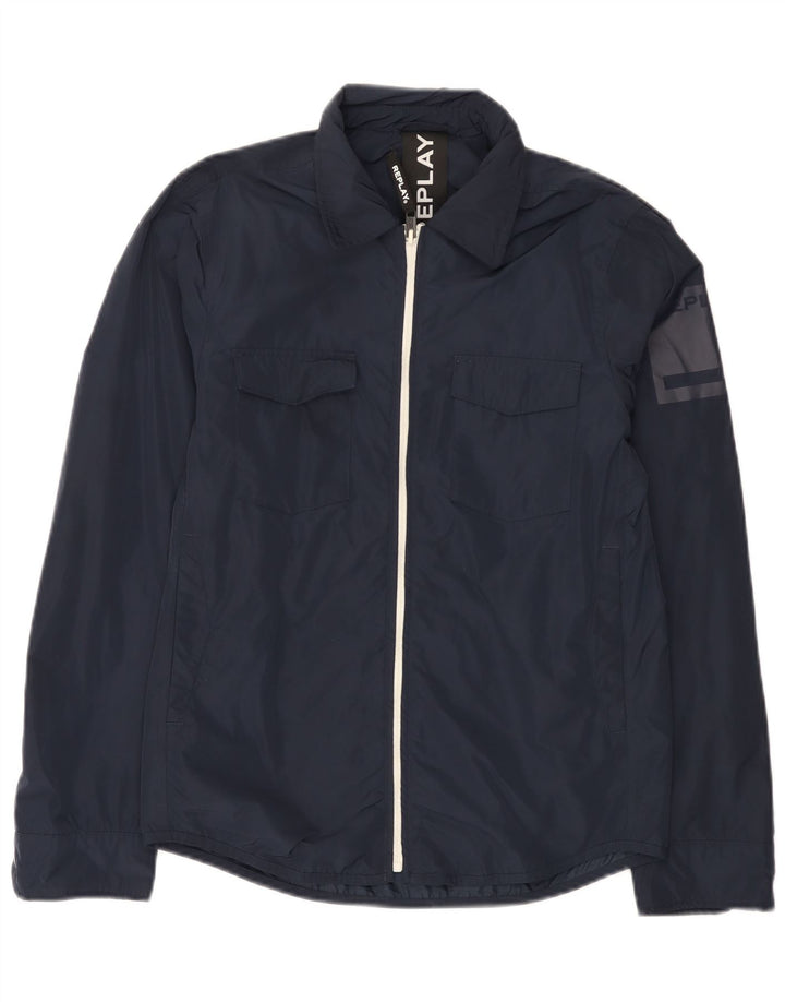 Replay Herren-Regenjacke mit Grafik, UK 36, Größe S, Marineblau, Polyester