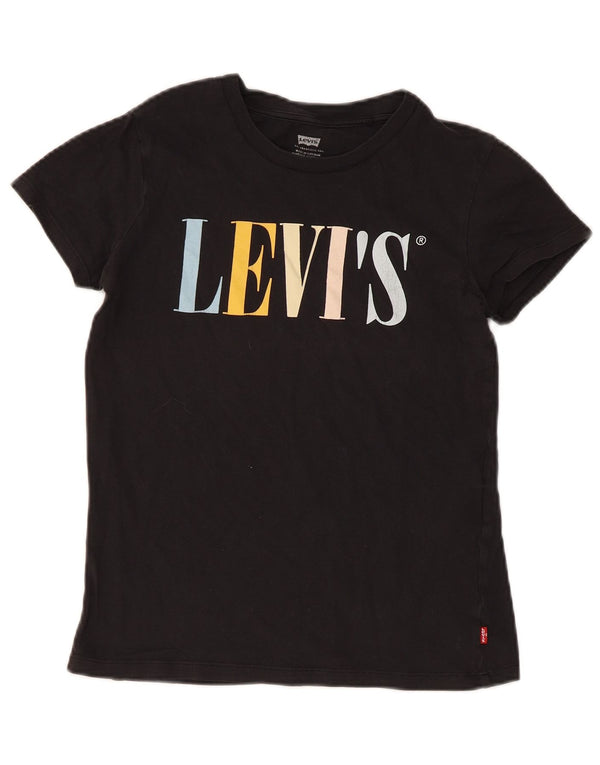 Levi's Damen-T-Shirt mit Grafik, UK 2 2XS, schwarze Baumwolle