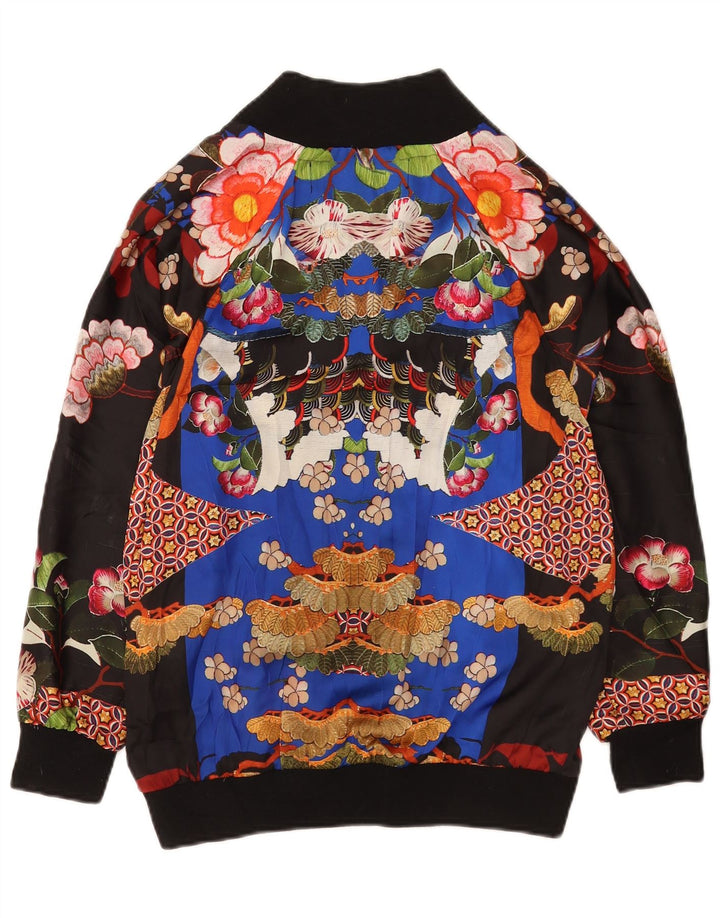 Übergroße Bomberjacke für Damen von Zara, Gr. 10, klein, mehrfarbig, mit Blumenmuster