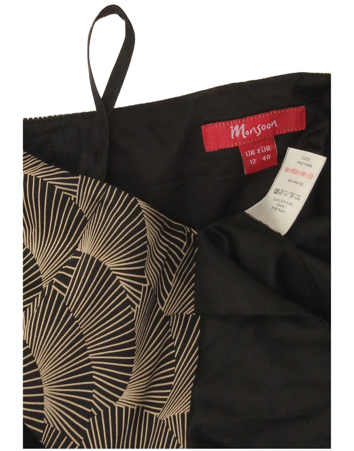 Monsoon Womens Abstract Pattern Maxi Trägerloses Kleid UK 12 Medium Schwarz