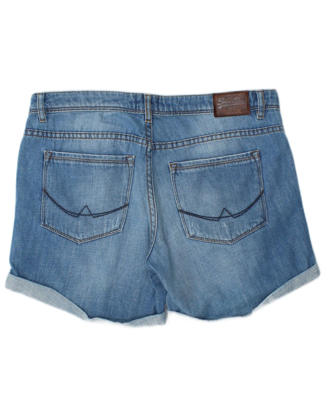 Superdry Distressed Denim Shorts W30 Mittelblaue Baumwolle für Damen