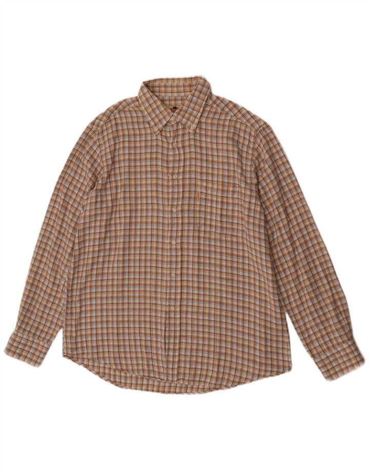 Charro Herren-Flanellhemd XL, beige karierte Baumwolle