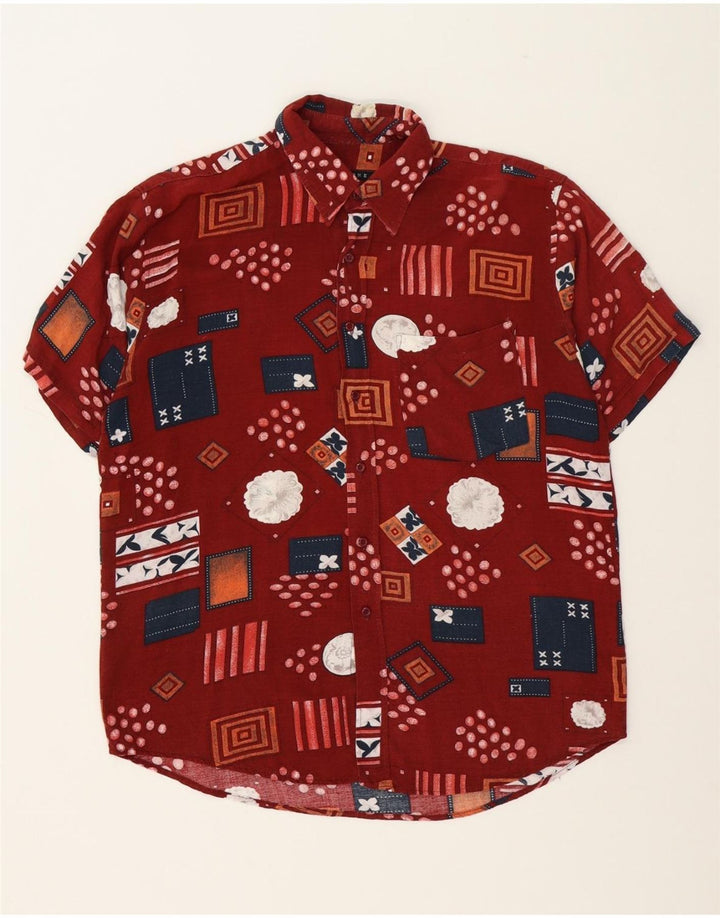 VINTAGE Mens Short Sleeve Shirt Large Red Patchwork Vintage Vintage and Second-Hand Vintage from Messina Hembry 