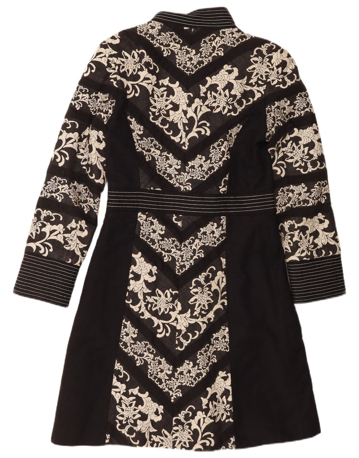 ST- MARTINS Womens Overcoat UK 14 Medium Black Floral Cotton