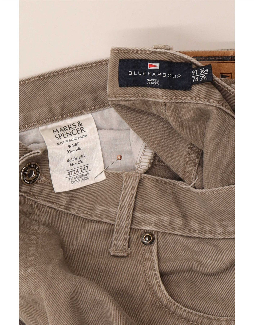 Marks & Spencer Herren Blue Harbor Straight Jeans W36 L29 Beige Baumwolle