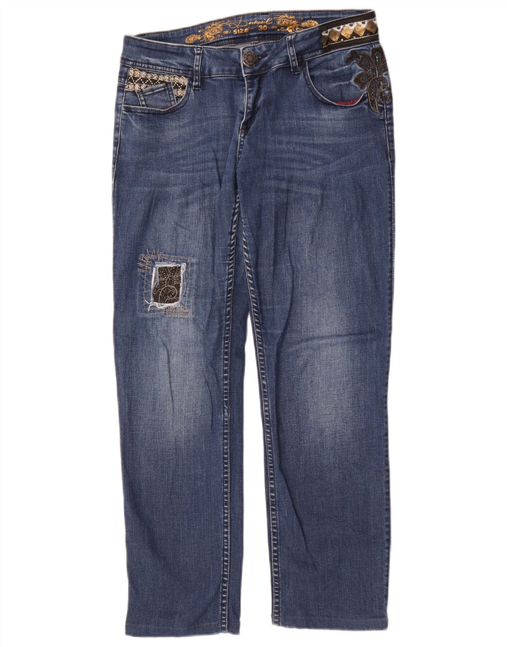 Desigual Damen Graphic Straight Jeans W30 L27 Blaue Baumwolle