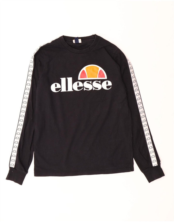 ELLESSE Womens Oversized Graphic Top Long Sleeve UK 10 Small Black Cotton