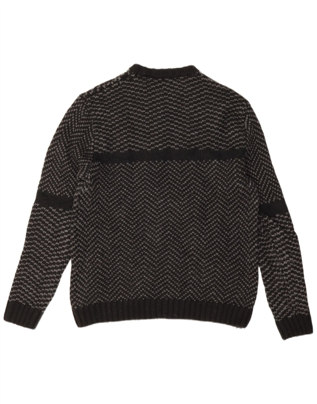 Zara Herren-Pullover mit Rundhalsausschnitt, groß, schwarzes Chevron-Nylon