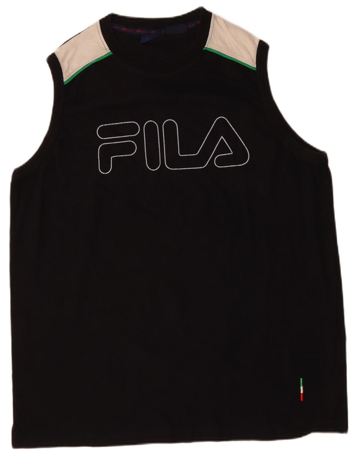 FILA Herren Grafik-Weste-Top XL, schwarze Colourblock-Baumwolle