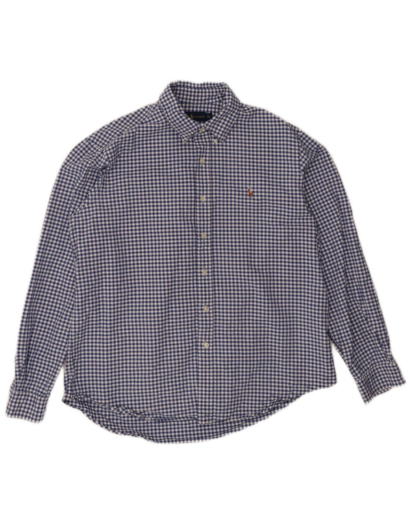 Ralph Lauren Herrenhemd XL, blaue Gingham-Baumwolle
