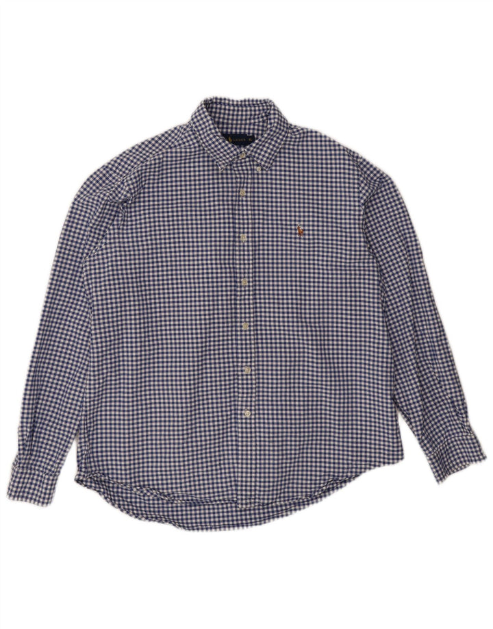 Ralph Lauren Herrenhemd XL, blaue Gingham-Baumwolle
