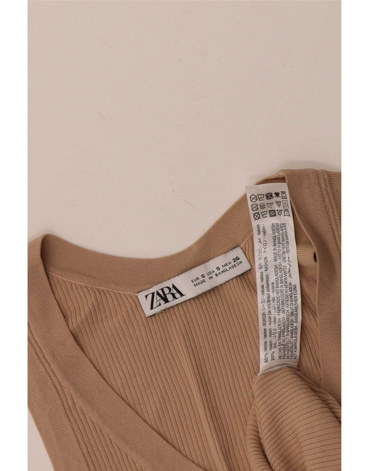 Zara Damen Weste Top UK 8 Small Beige Viskose