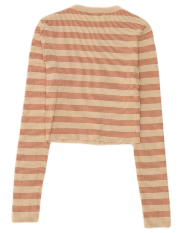 Zara Damen Crop Cardigan Top UK 12 Medium Beige Gestreiftes Nylon