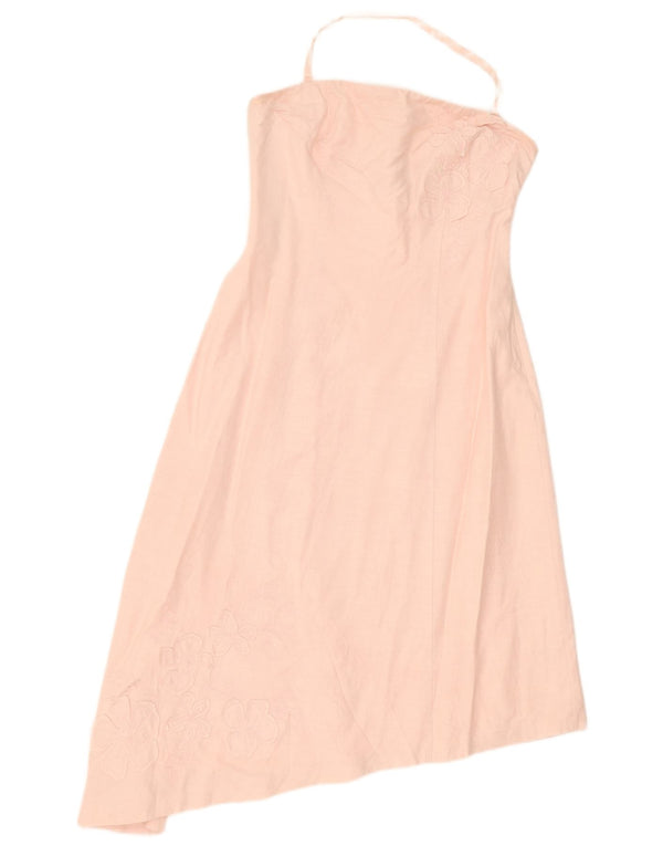 Oasis Damen Asymmetrisches Neckholder-Kleid UK 12 Mittelrosa Viskose mit Blumenmuster