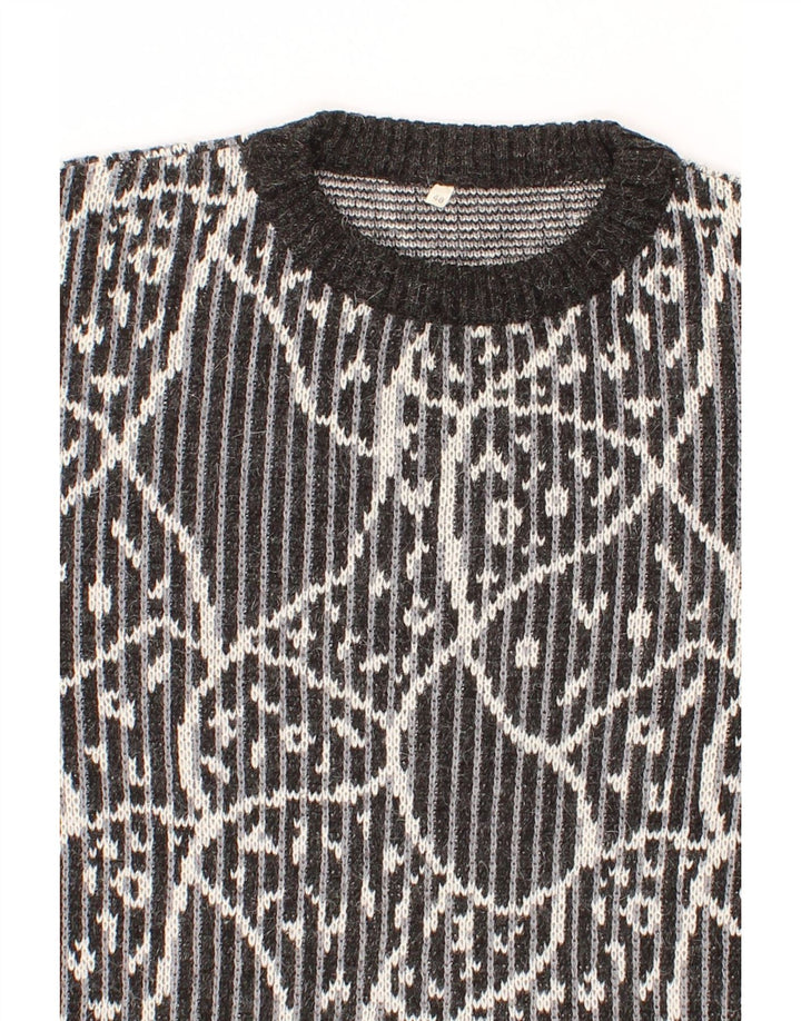 VINTAGE Womens Abstract Pattern Crew Neck Jumper Sweater IT 48 XL Grey Vintage Vintage and Second-Hand Vintage from Messina Hembry 