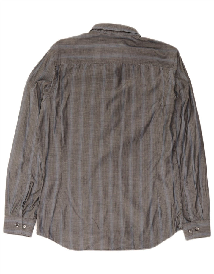 Calvin Klein Herren-Slim-Fit-Hemd, klein, graue Baumwolle mit Fischgrätenmuster