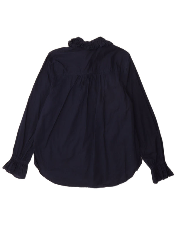 Marks & Spencer Damen-Hemdbluse, UK 12, mittelmarineblaue Baumwolle