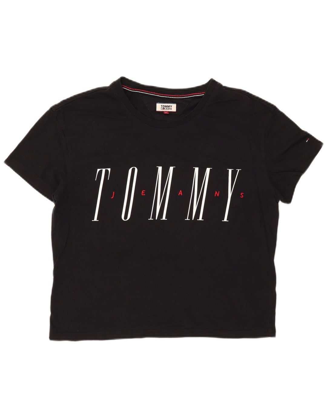 TOMMY HILFIGER Damen Crop Oversize Graphic T-Shirt Top UK 10 Small Schwarz