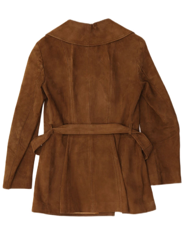 Vintage Damen Wildleder Trenchcoat UK 12 Mittelbraun