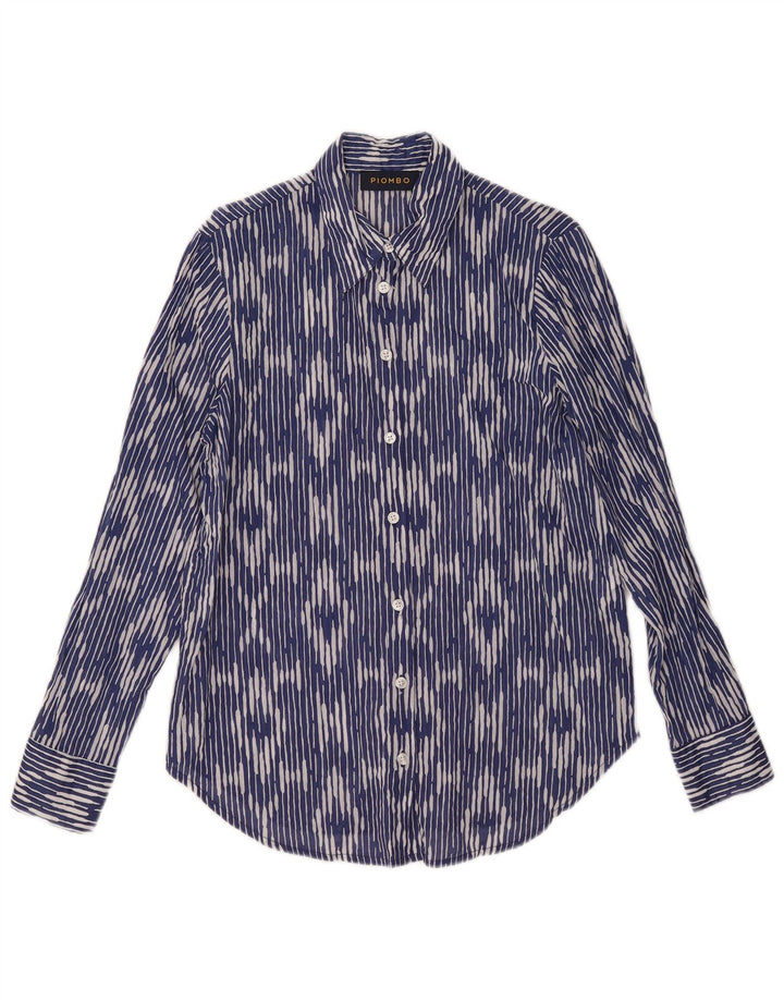 Piombo Damen-Hemd UK 10 Small Blaue Ikat-Baumwolle