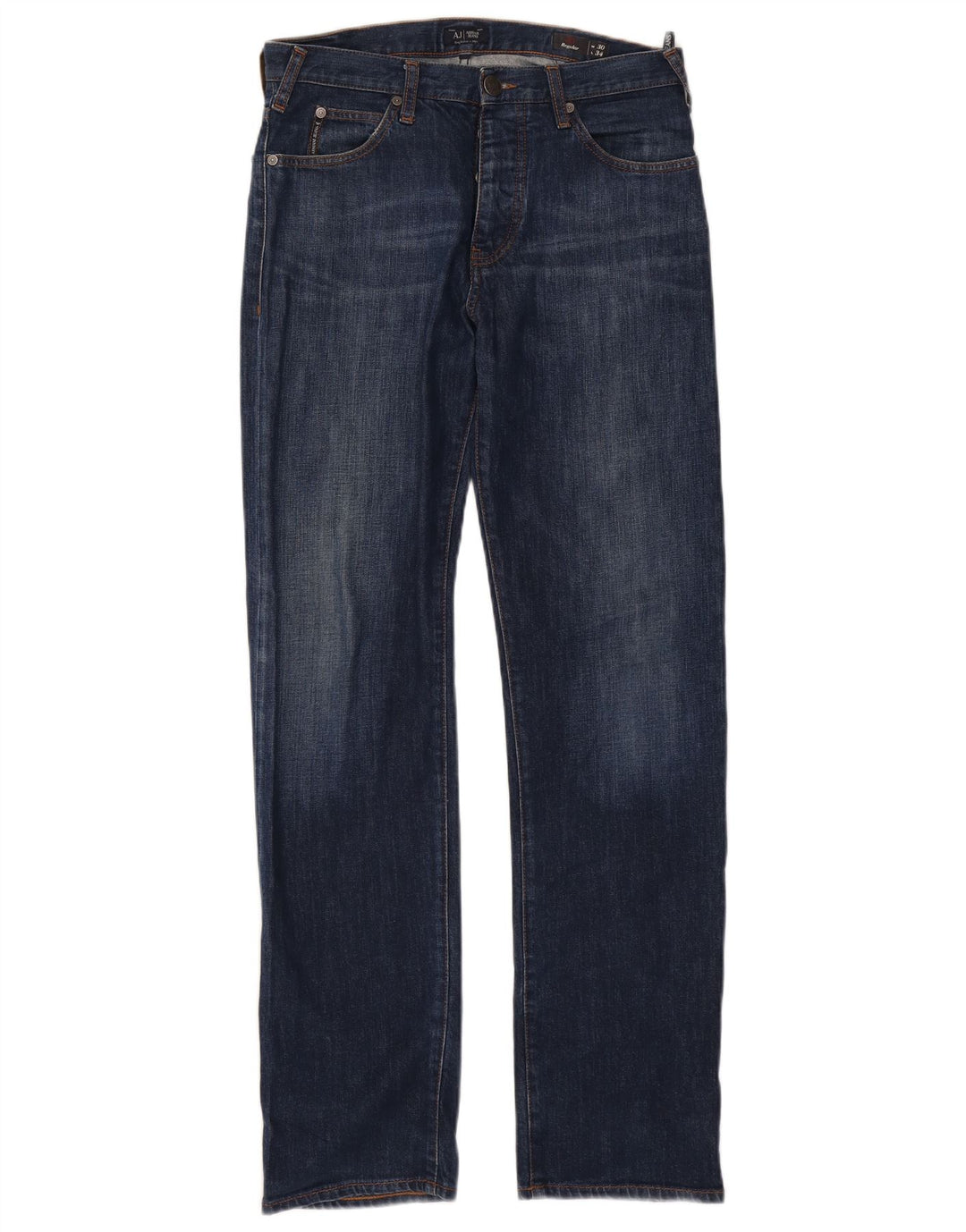 Armani Herren Regular Fit Straight Jeans W30 L32 Marineblau Baumwolle