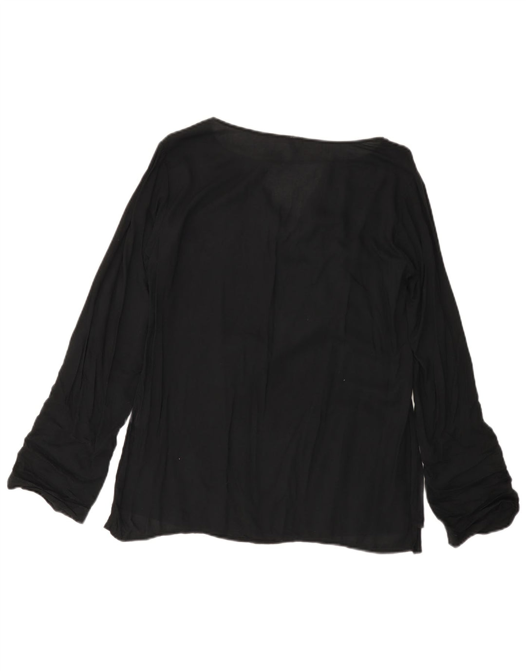 BENETTON Damen Langarm-Blusenoberteil UK 14 Mittelschwarze Viskose