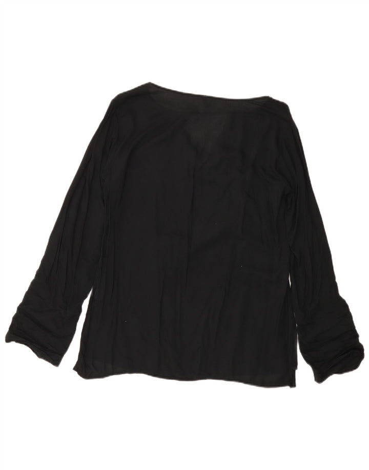 BENETTON Damen Langarm-Blusenoberteil UK 14 Mittelschwarze Viskose