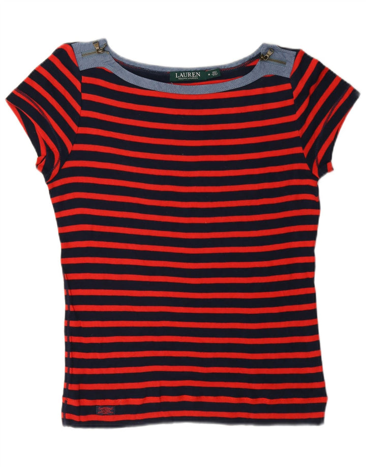 Ralph Lauren Damen T-Shirt Top UK 14 Mittelrot gestreift