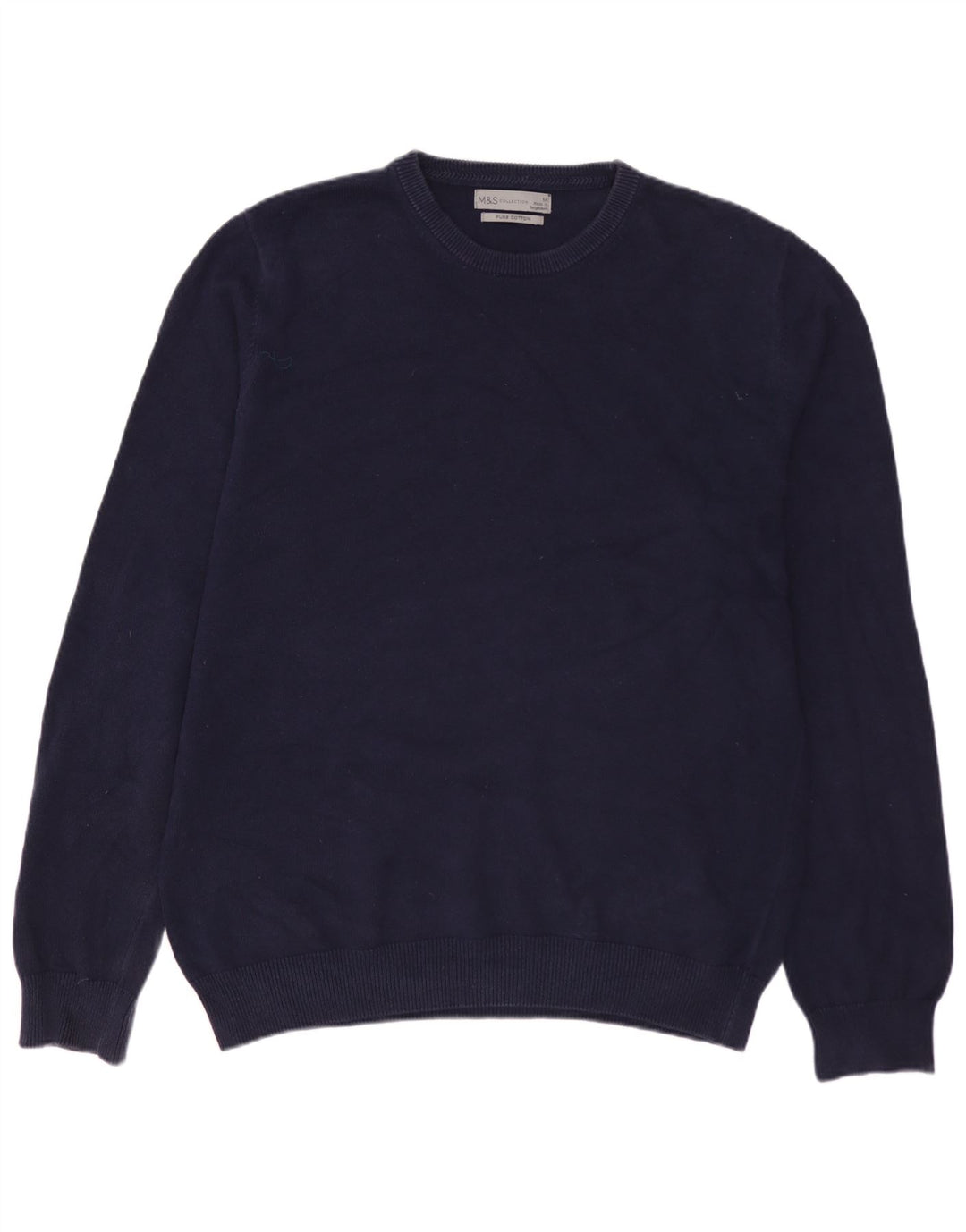 MARKS & SPENCER Herren-Pullover mit Rundhalsausschnitt, mittelmarineblaue Baumwolle