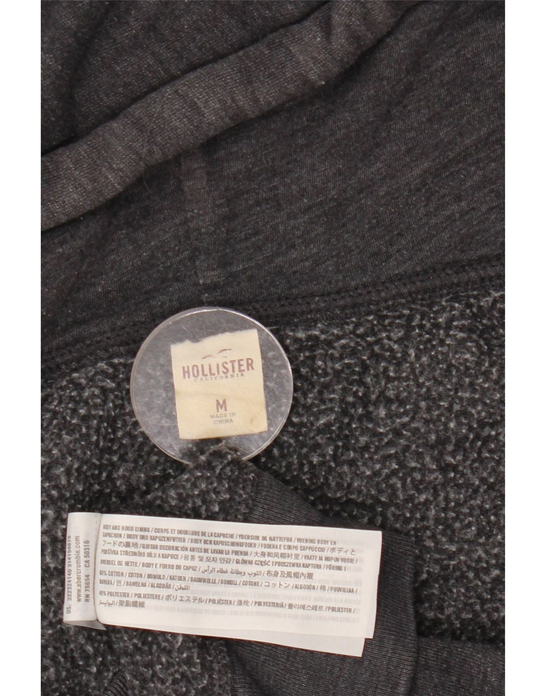 HOLLISTER Herren-Kapuzenpullover mit grafischem Reißverschluss, mittelgraue Baumwolle